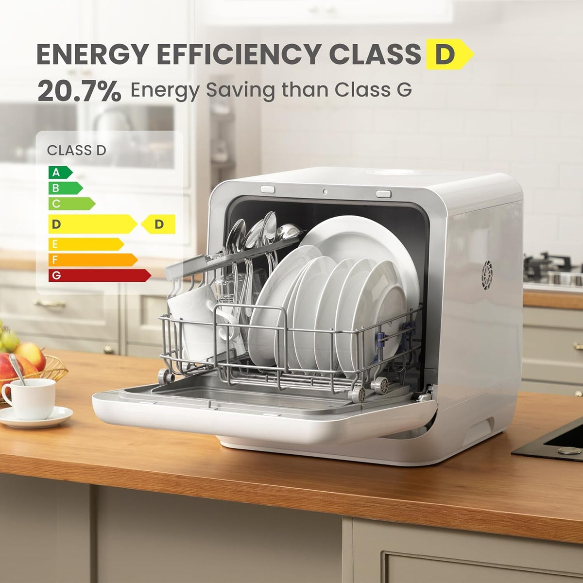 COMFEE’ Mini Table Top Dishwasher – 6+3 Programs, Steam Wash, Baby Care & Fruit Wash, Portable, No Plumbing