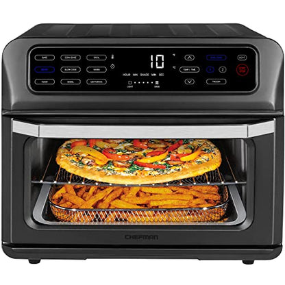 Chefman Toast-Air Touch Air Fryer Toaster Oven Combo, 4-In-1 Black Convection Oven Countertop, Cook a 10-In Pizza, 4 Slices of Toast, Air Fry, Bake, Air Broil, Dehydrate, 21 Qt