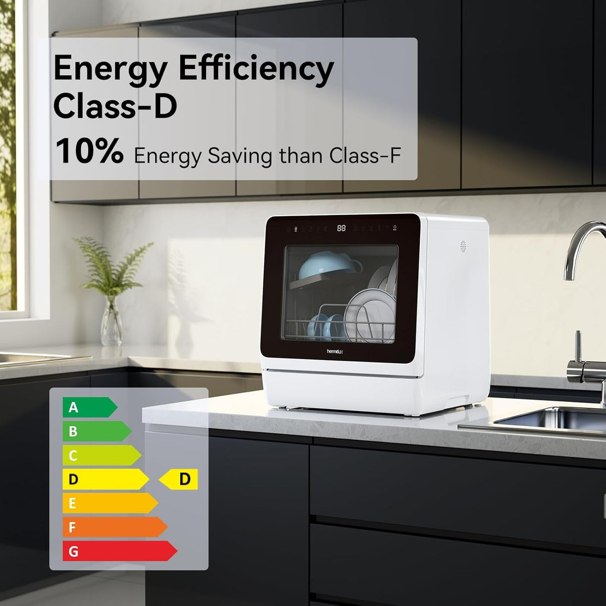 Table Top Dishwasher 7+3 Programmes, Mini Countertop Dishwasher with 5 Place Settings, Delayed Star Function & Child Lock