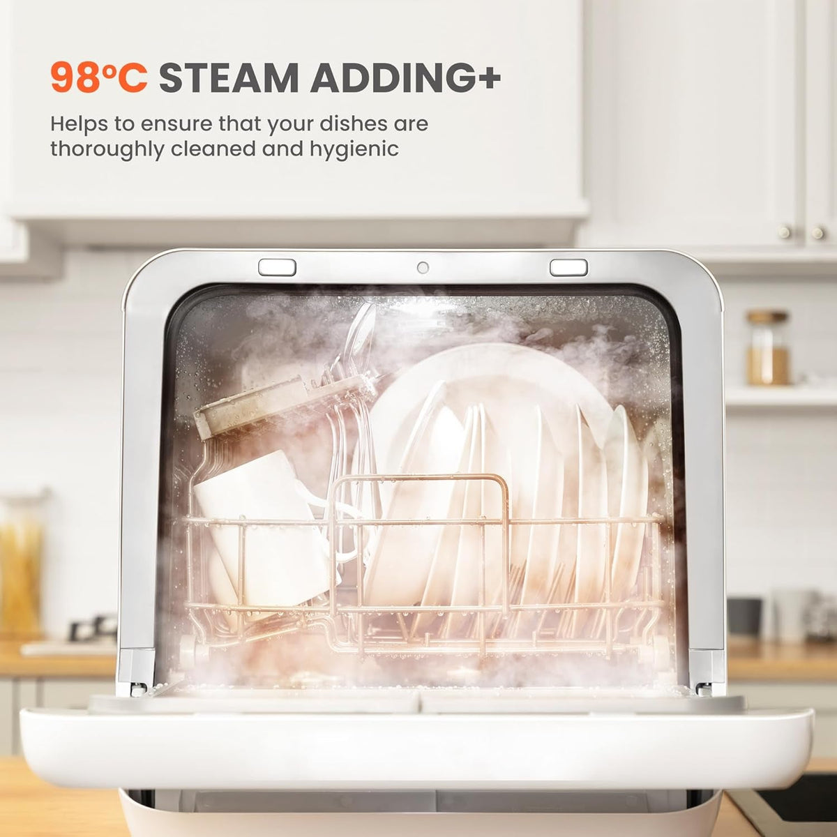 COMFEE’ Mini Table Top Dishwasher – 6+3 Programs, Steam Wash, Baby Care & Fruit Wash, Portable, No Plumbing
