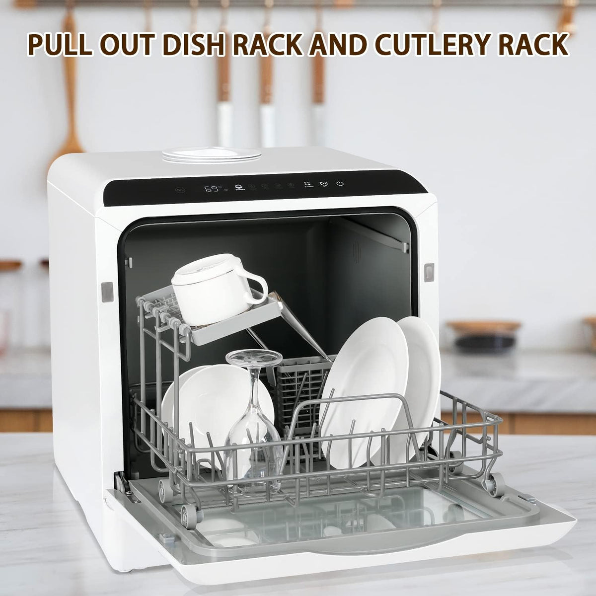 eklipt Table Top Dishwasher – Mini Countertop, 6 Programs, Built-In 5L Water Tank, Touch Control & Drying Cycle